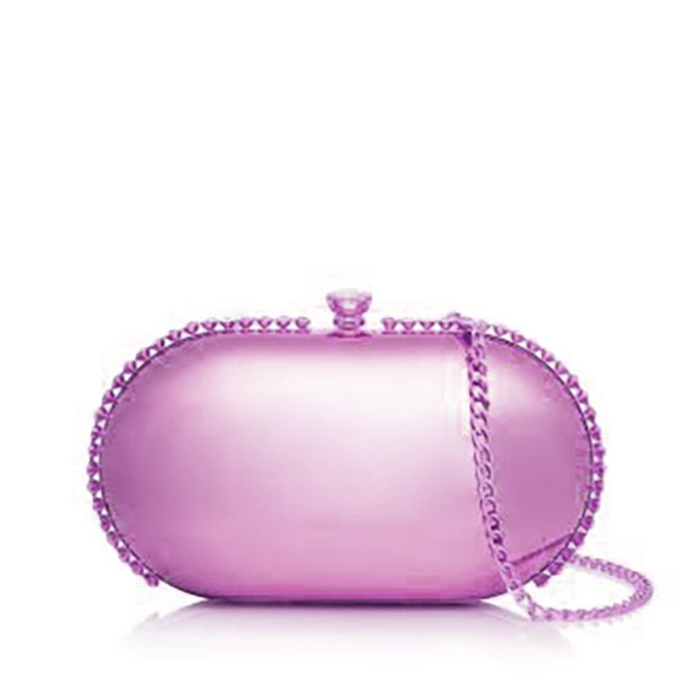AQUA Mirror Metallic Patent Minaudière Clutch - Orchid